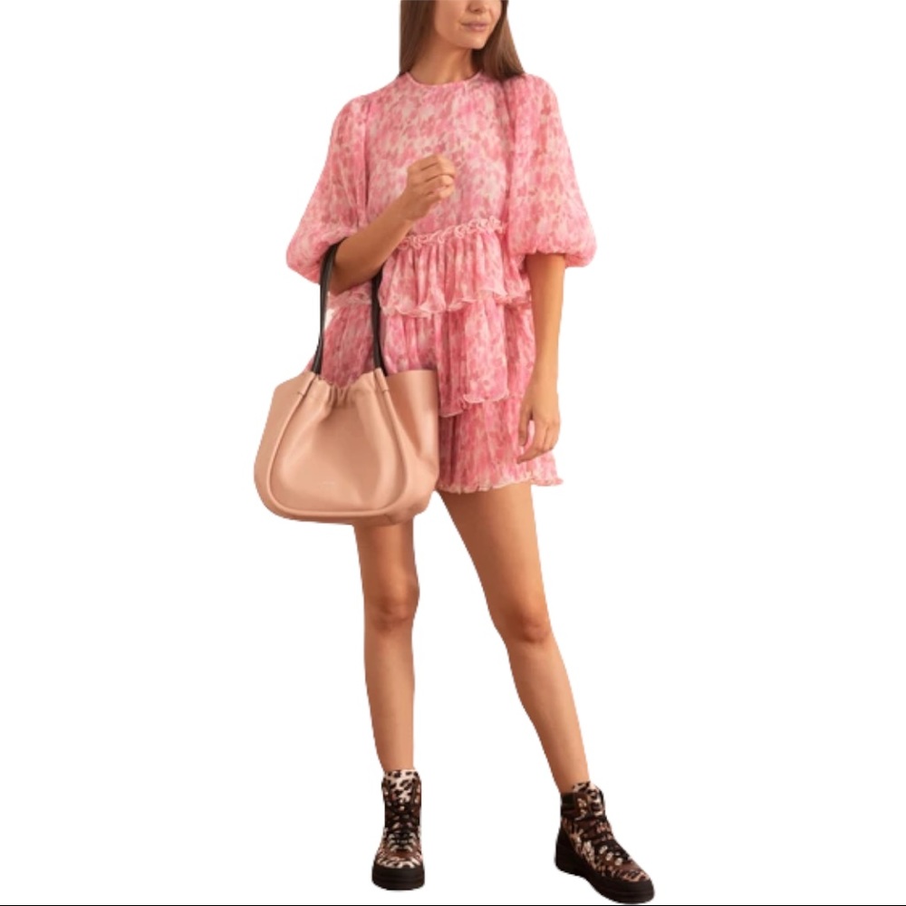 Ganni Georgette Tiered Pink Mini Dress Size 36/4 - Picture 9 of 9